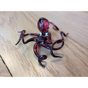 Miniature Art Glass Octopus Purple Hand Blown Figurine 1 1/4" Tall 3 1/2" Wide